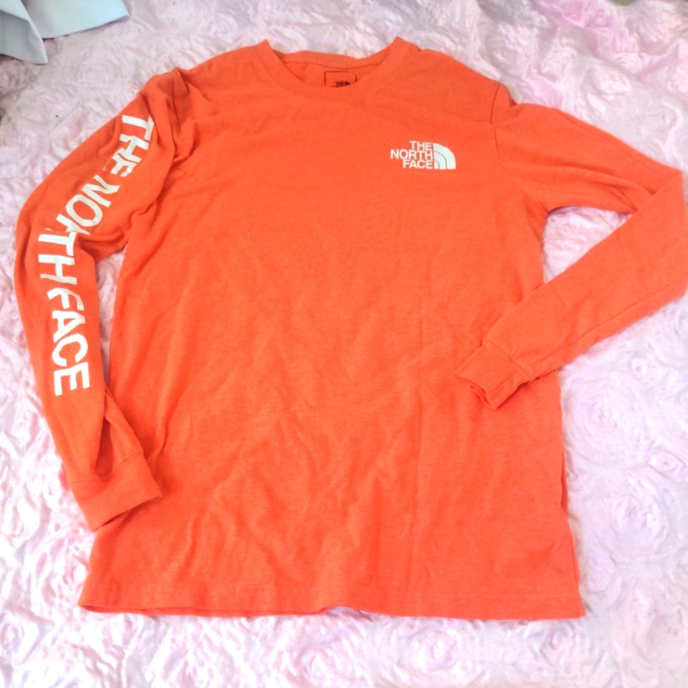 Small orange North Face long sleeve tee